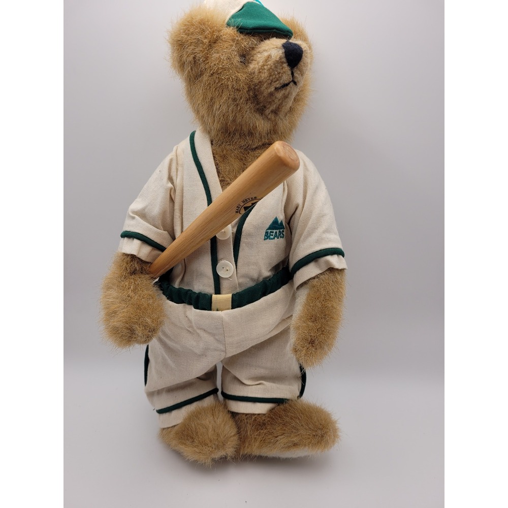 Mary Meyer Baseball Teddy Bear Plush 11" Cream Green 1994 Wooden Bat